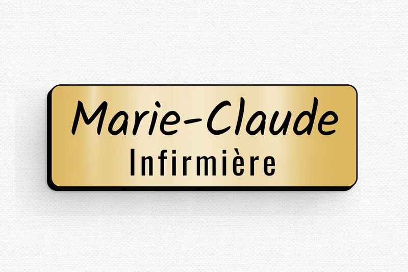 Badge nominatif et Badge avec prénom - Badge PVC - Épingle - 60 x 20 mm - or-brosse-noir - badge - badge-sante-002-3