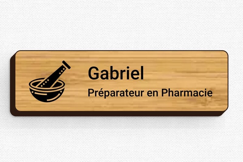 Badges pour Pharmaciens - Badge Bois - Épingle - 70 x 20 mm - bambou - badge - badge-sante-010-3