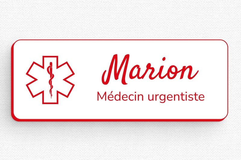 Badges pour Médecins et Docteurs - Badge PVC - Aimants - 80 x 30 mm - blanc-rouge - badge - badge-sante-026-3