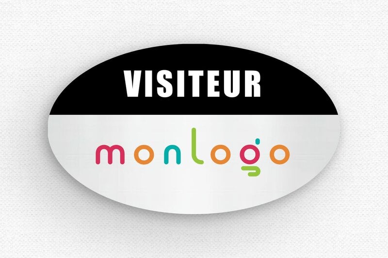 Badge visiteur - Badge PVC - Épingle - 60 x 35 mm - gris-brosse-noir - badge - badge-societe-010-3