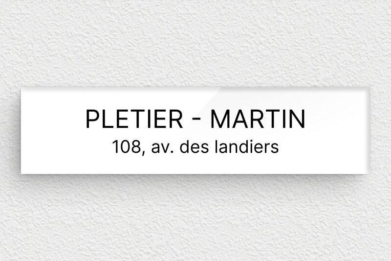 Plaque adresse boite aux lettres - Plexiglass - 100 x 25 mm - blanc-noir - glue - bal-a-009-1