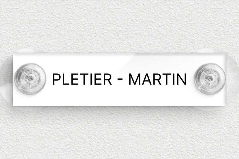 Plaque boîte aux lettres avec ventouse  - Plexiglass - 100 x 25 mm - blanc-noir - suction-cup - bal-guide-v-016-1