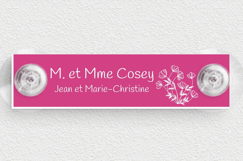 Plaque boîte aux lettres avec ventouse  - PVC - 100 x 25 mm - rose-blanc - suction-cup - bal-guide-v-028-1