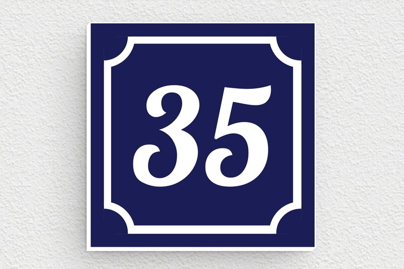 Plaque boîte aux lettres moderne - PVC - 50 x 50 mm - bleu-marine-blanc - glue - bal-moderne-018-1
