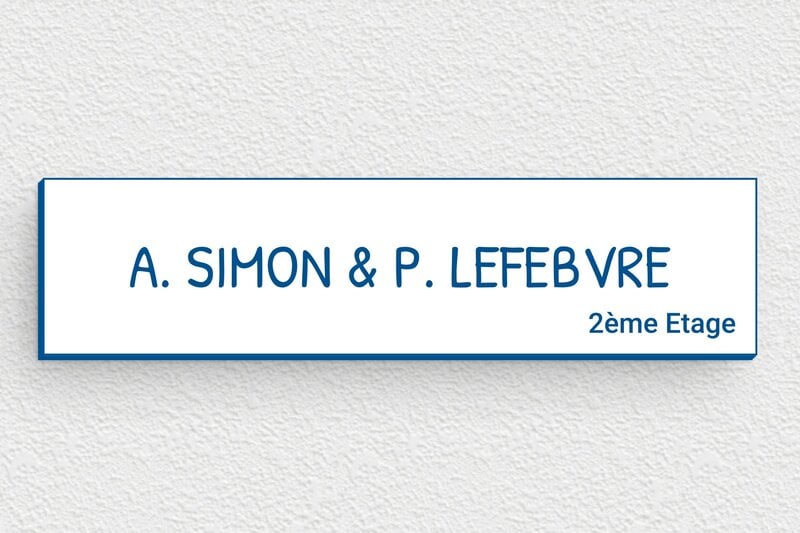 Plaque boite aux lettres personnalisée - Gravure plaque - PVC - 100 x 25 mm - blanc-bleu - glue - bal-nom-010-0