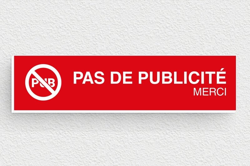 Stop PUB boîte aux lettres - Plaque pas de publicité - 80 x 20 mm - PVC - rouge-blanc - glue - bal-stoppub-001-0