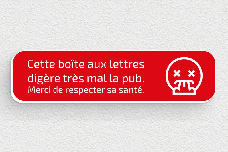 Stop PUB boîte aux lettres - Plaque stop pub humoristique - 80 x 20 mm - PVC - rouge-blanc - glue - bal-stoppub-001-3