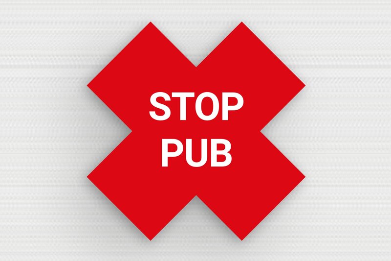 Stop PUB boîte aux lettres - PVC - 50 x 50 mm - rouge-blanc - glue - bal-stoppub-003-3