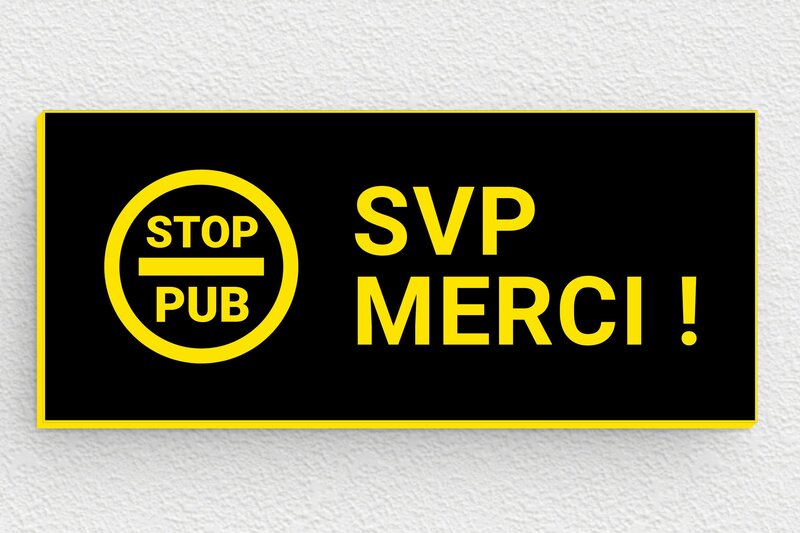 Stop PUB boîte aux lettres - Plaque stop pub svp merci - 80 x 35 mm - PVC - noir-jaune - glue - bal-stoppub-003-4