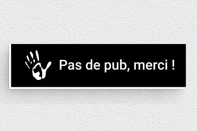 Stop PUB boîte aux lettres - Plaque pas de pub merci - 80 x 20 mm - PVC - noir-blanc - glue - bal-stoppub-004-0