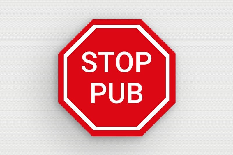 Stop PUB boîte aux lettres - PVC - 40 x 40 mm - rouge-blanc - glue - bal-stoppub-004-3