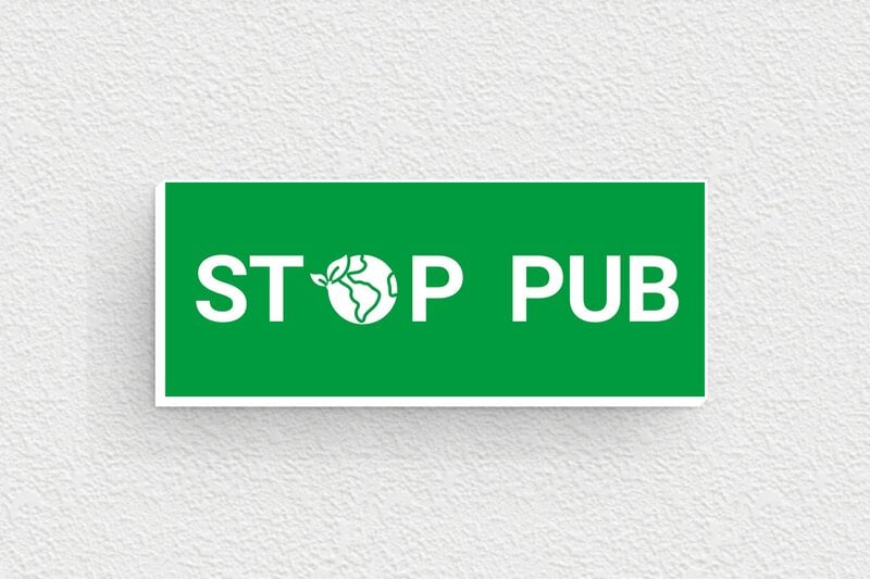 Stop PUB boîte aux lettres - Plaque stop pub - 50 x 20 mm - PVC - vert-blanc - glue - bal-stoppub-007-1