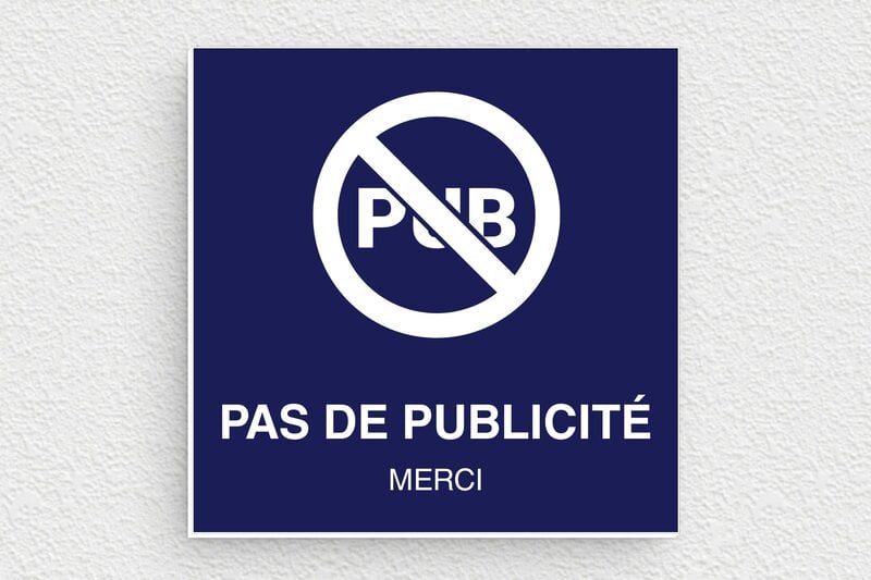 Stop PUB boîte aux lettres - Plaque pas de publicité - 80 x 80 mm - PVC - bleu-marine-blanc - glue - bal-stoppub-012-1