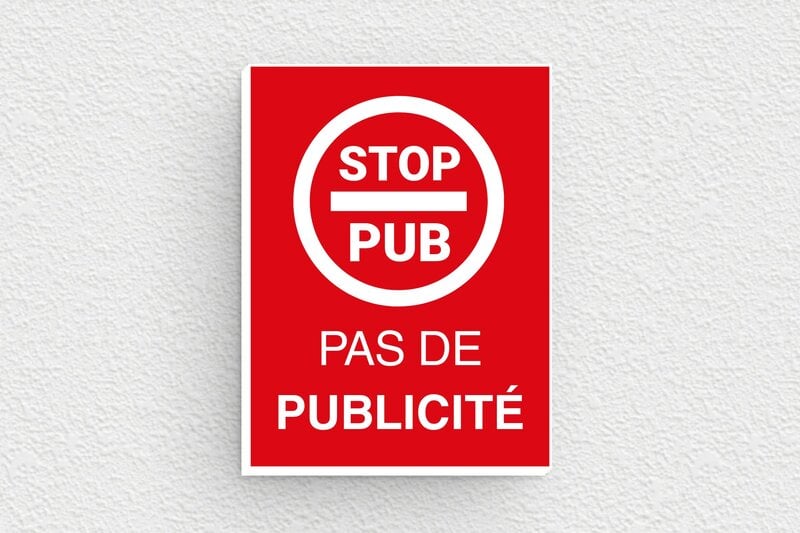 Stop PUB boîte aux lettres - Plaque pas de publicité - 30 x 40 mm - PVC - rouge-blanc - glue - bal-stoppub-027-1