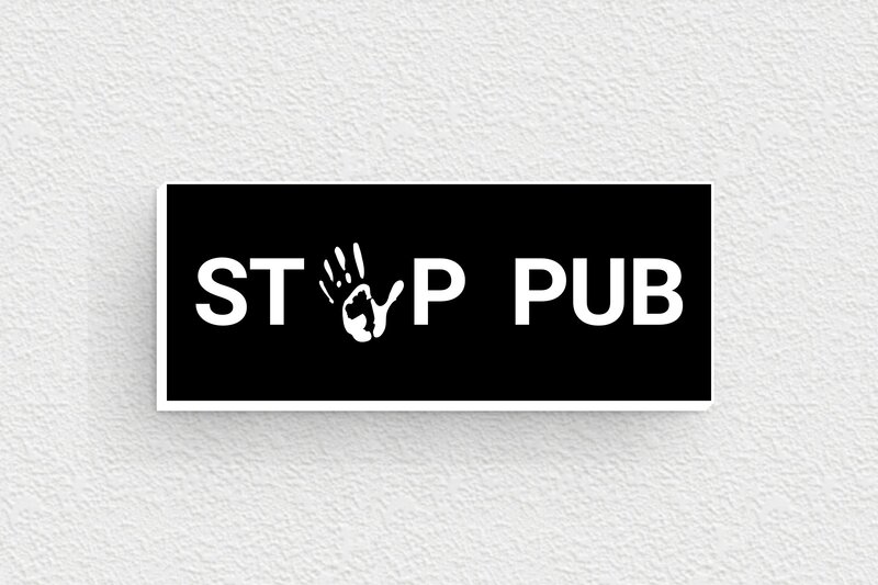 Stop PUB boîte aux lettres - Plaque stop pub - 50 x 20 mm - PVC - noir-blanc - glue - bal-stoppub-035-1
