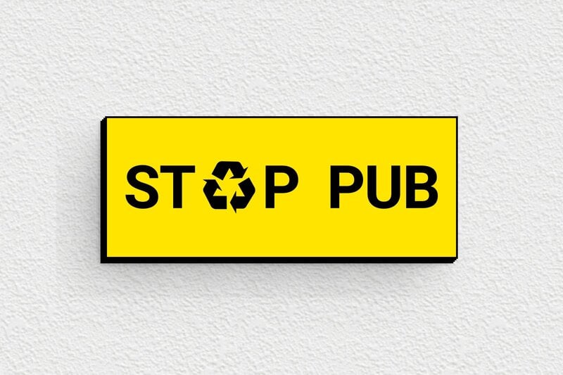 Stop PUB boîte aux lettres - Plaque stop pub - 50 x 20 mm - PVC - jaune-noir - glue - bal-stoppub-036-1