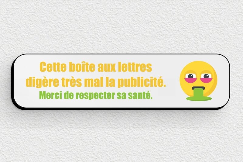 Stop PUB boîte aux lettres - Plaque stop pub humoristique - 80 x 20 mm - PVC - gris-noir - glue - bal-stoppub-quadri-001-3