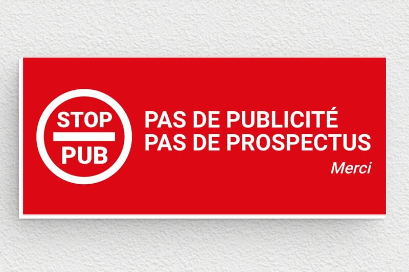 Stop PUB boîte aux lettres - Plaque stop pub - 80 x 35 mm - PVC - rouge-blanc - glue - bl-stoppub-002-1