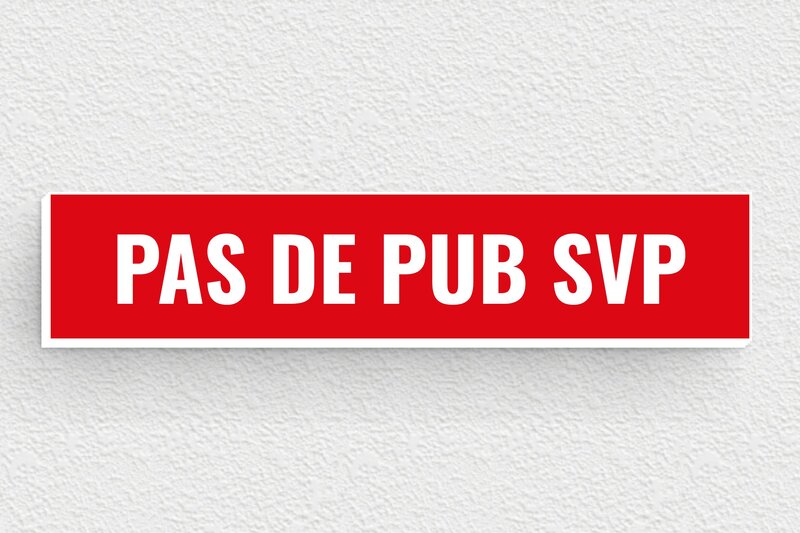 Stop PUB boîte aux lettres - Plaque pas de pub svp - 70 x 15 mm - PVC - rouge-blanc - glue - bl-stoppub-005-1