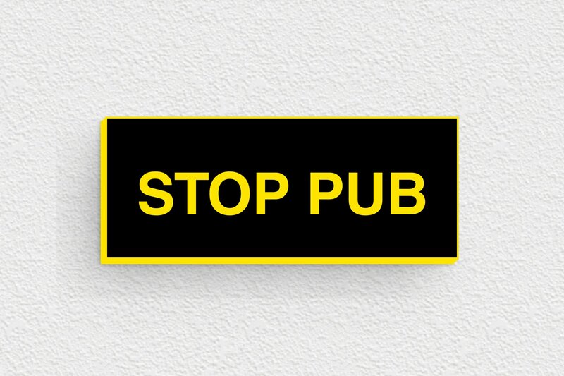 Stop PUB boîte aux lettres - Plaque stop pub - 50 x 20 mm - PVC - noir-jaune - glue - bl-stoppub-019-1