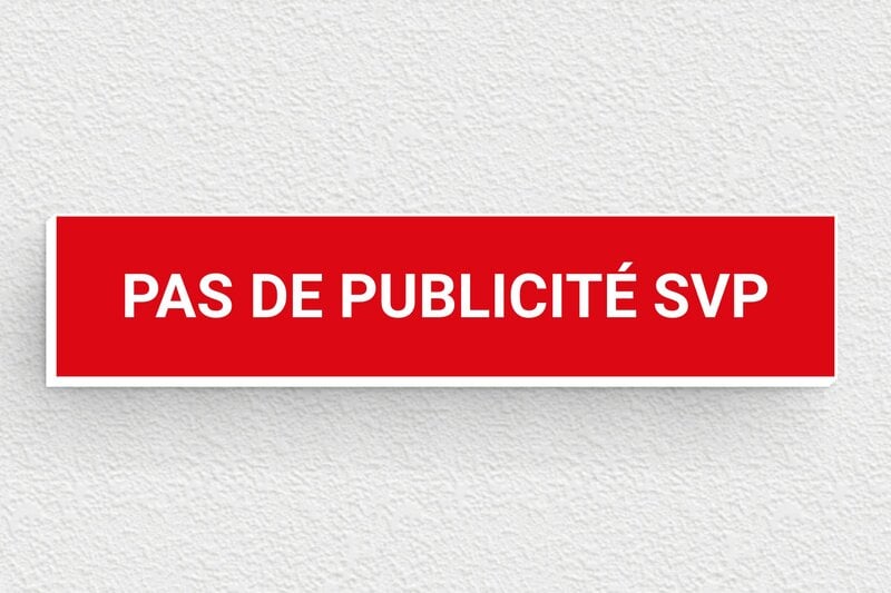 Stop PUB boîte aux lettres - Plaque pas de publicité svp - 70 x 15 mm - PVC - rouge-blanc - glue - bl-stoppub-027-1