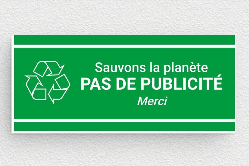 Stop PUB boîte aux lettres - Plaque pas de publicité - 80 x 35 mm - PVC - vert-blanc - glue - bl-stoppub-033-1