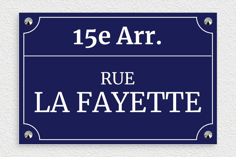 Ancienne plaque de rue parisienne - PVC - 300 x 200 mm - bleu-marine-blanc - screws-caps - deco-rue-paris-001-1