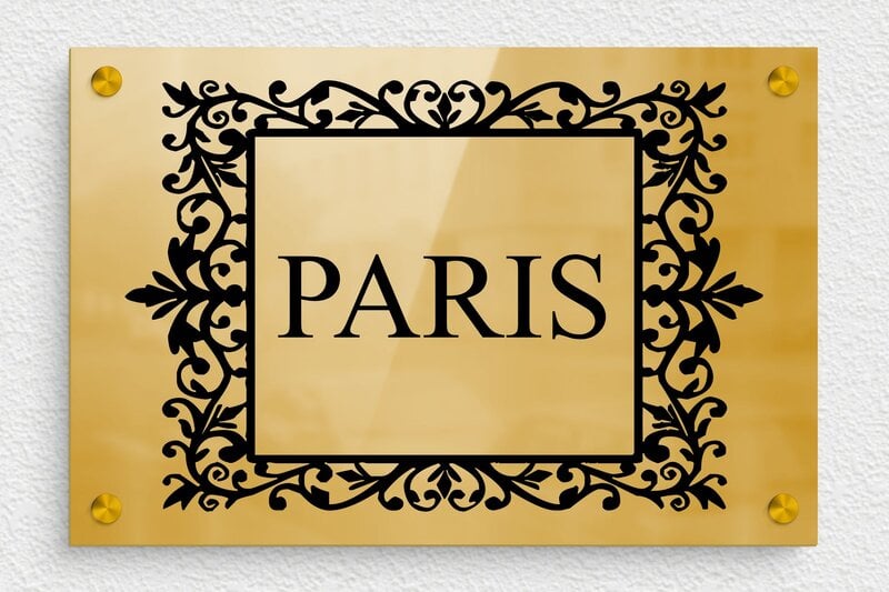 Plaque de rue Paris - Laiton - 300 x 200 mm - poli - screws-spacer - deco-rue-paris-ancienne-004-4