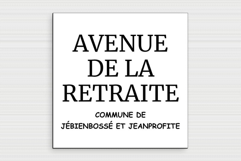 Plaque Place de la retraite tranquille - PVC - 200 x 200 mm - blanc-noir - glue - deco-rue-retraite-002-4