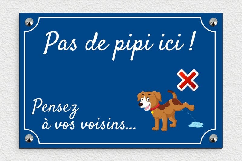 Panneau chien interdit d’uriner humour - Plaque humour pas de pipi ici - 300 x 200 mm - PVC - custom - screws-caps - humour-chien-interdit-uriner-001-3