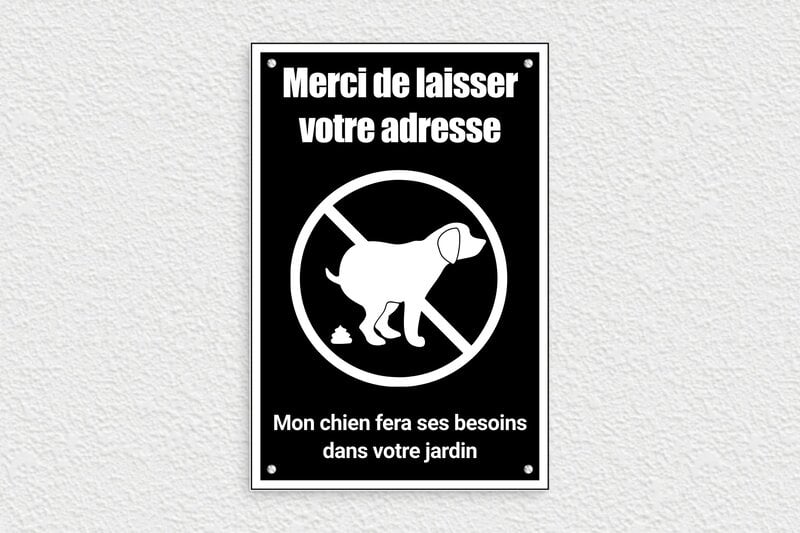 Panneaux de signalisation humoristiques - Plaque humour déjection canine interdite - 200 x 300 mm - PVC - noir-blanc - screws - humour-crotte-chien-interdit-001-3