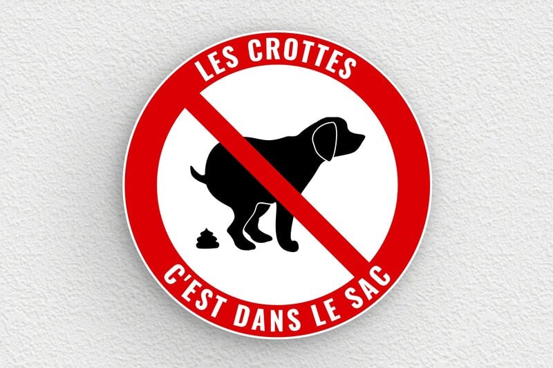 Panneau chien interdit d’uriner humour - Plaque ronde les crottes c’est dans le sac - 150 x 150 mm - PVC - custom - none - humour-crotte-chien-interdit-002-3
