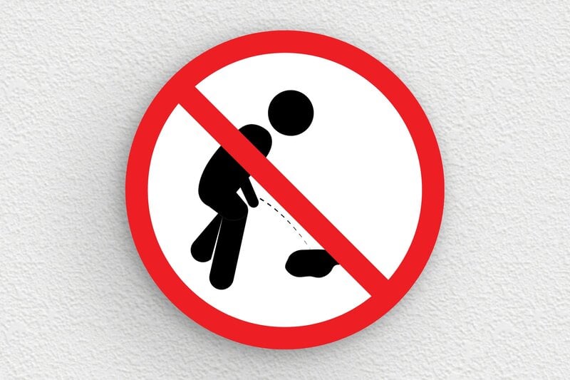 Panneaux de signalisation humoristiques - Plaque ronde interdit d'uriner - 200 x 200 mm - PVC - custom - glue - humour-interdiction-uriner-002-3