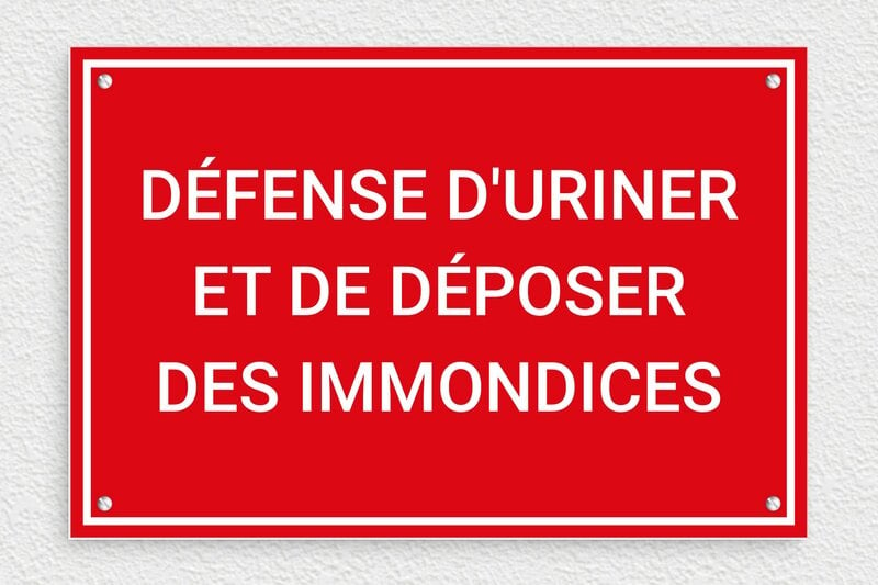 Panneau interdiction humour - Plaque défense d'uriner et de déposer des immondices - 300 x 200 mm - PVC - rouge-blanc - screws - humour-interdiction-uriner-007-3