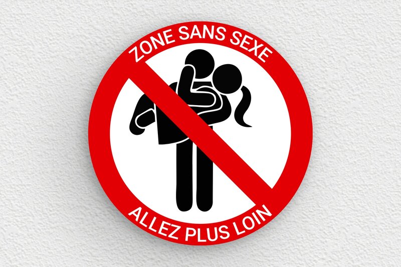 Panneau interdit aux moins de 18 ans - Plaque zone sans sexe - 200 x 200 mm - PVC - custom - glue - humour-interdit-baiser-001-1