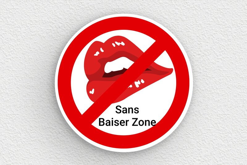 Panneaux de signalisation humoristiques - Plaque sans baiser zone - 50 x 50 mm - PVC - custom - glue - humour-interdit-baiser-002-3