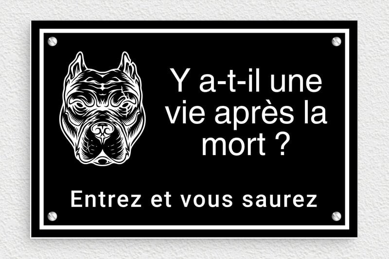 Panneaux de signalisation humoristiques - Plaque attention au chien humoristique - 210 x 140 mm - PVC - noir-blanc - screws - humour-interdit-entrer-001-3