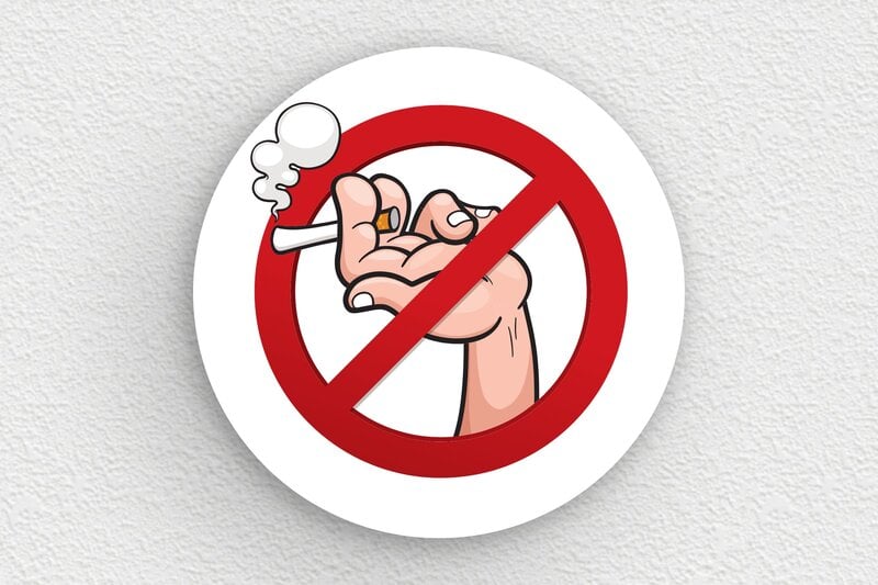 Plaque ronde interdit de fumer - 100 x 100 mm - PVC - custom - glue - humour-interdit-fumer-004-3