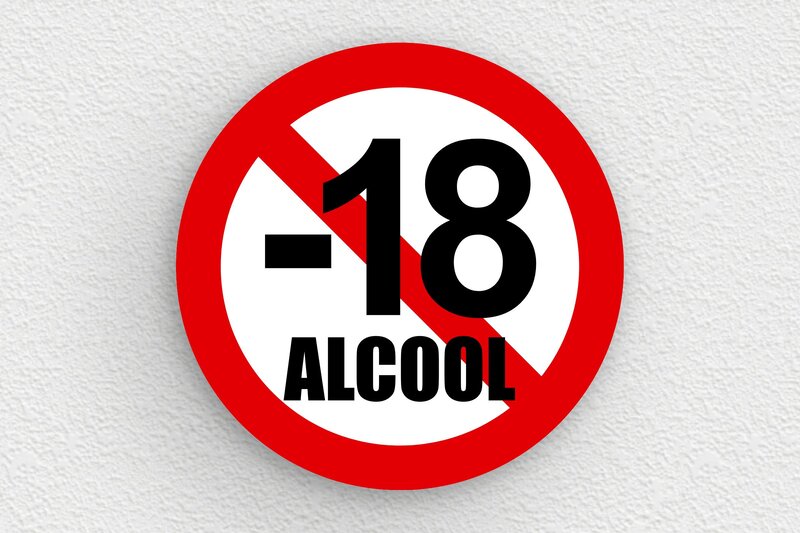Panneaux de signalisation humoristiques - Plaque ronde alcool interdit aux moins de 18 ans - 100 x 100 mm - PVC - custom - glue - humour-interdit-moins-18ans-004-3