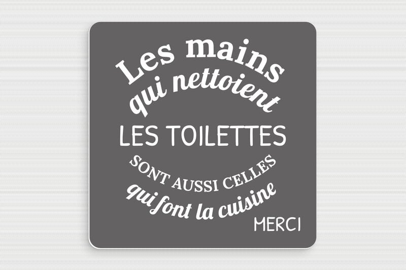 Plaque humoristique pour la maison - Toilettes propres - Cuisine saine - Plaque humoristique - PVC - 200 x 200 mm - 200 x 200 mm - PVC - gris-souris-blanc - glue - humour-maison-047-4