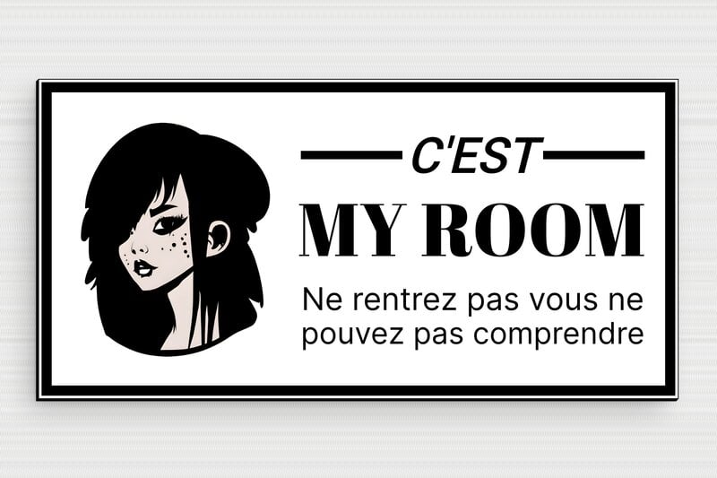 Plaque de porte humour - C'est my room - Plaque porte de chambre - PVC - 200 x 100 mm - 200 x 100 mm - PVC - custom - glue - humour-maison-056-4