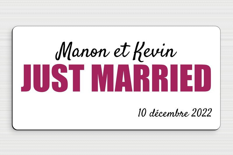 Plaque voiture just married - PVC - 300 x 150 mm - custom - glue - humour-mariage-001-3