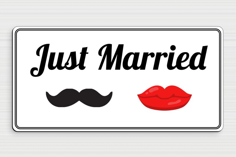 Plaque voiture just married - Panneau just married - 300 x 150 mm - PVC - custom - glue - humour-mariage-002-3