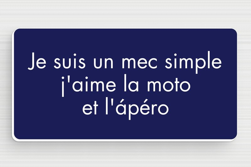 Plaque motard humour - Plaque humoristique - J'aime la moto et l'apéro - PVC - 100 x 50 mm - 100 x 50 mm - PVC - bleu-marine-blanc - glue - humour-motard-001-3