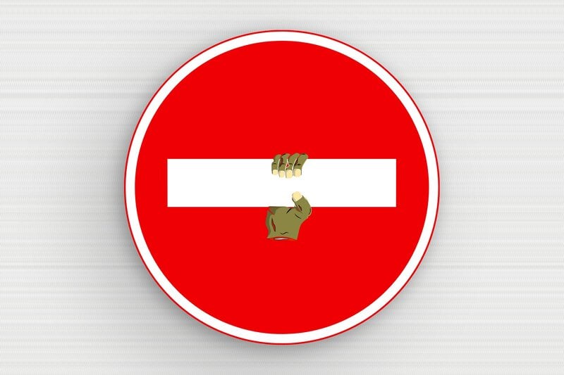 Panneaux de signalisation humoristiques - Plaque sens interdit humoristique - 200 x 200 mm - PVC - custom - glue - humour-sens-interdit-003-3