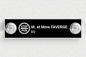 Plaque boîte aux lettres avec ventouse - bal-guide-v-023-1 - 100 x 25 mm - noir-blanc - suction-cup - bal-guide-v-023-1