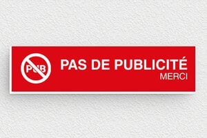 Plaque Stop PUB pour boîte aux lettres - Plaque pas de publicité - 80 x 20 mm - PVC - rouge-blanc - glue - bal-stoppub-001-0