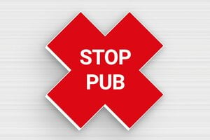 Plaque Stop PUB pour boîte aux lettres - Plaque stop pub forme de croix - 50 x 50 mm - PVC - rouge-blanc - glue - bal-stoppub-003-3