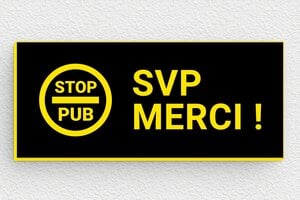Plaque Stop PUB pour boîte aux lettres - Plaque stop pub svp merci - 80 x 35 mm - PVC - noir-jaune - glue - bal-stoppub-003-4
