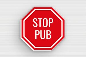Plaque Stop PUB pour boîte aux lettres - Plaque octogone stop pub 40x40 mm - 40 x 40 mm - PVC - rouge-blanc - glue - bal-stoppub-004-3